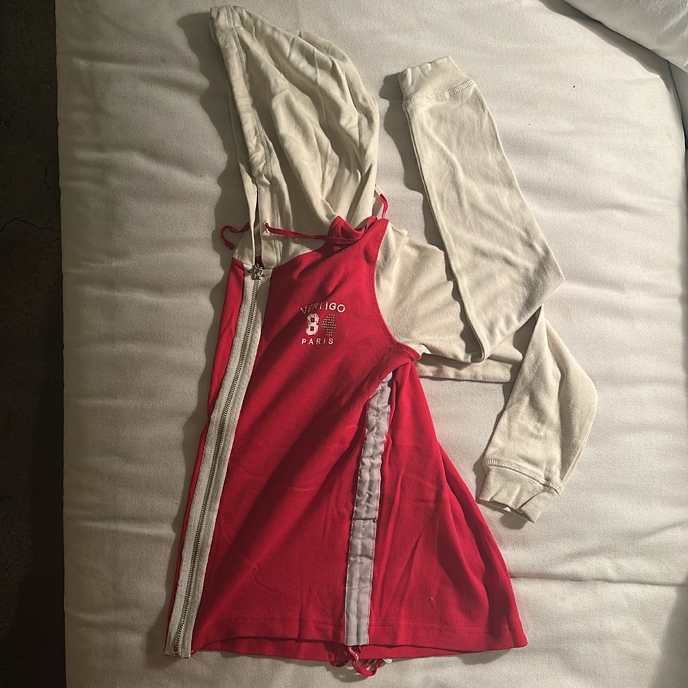 Pure light soft cotton Vertigo Colorblock Hoodie Red Beige sz Sm New no tags - Picture 5 of 7